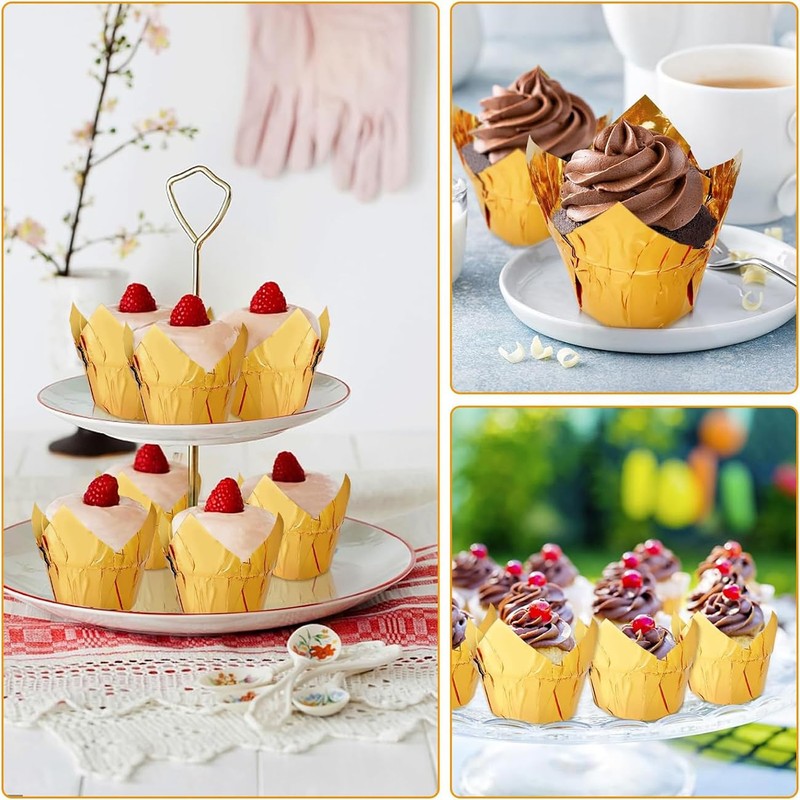 50pcs Tulip Cupcake Cases for Baking,Greaseproof Muffin Liners,Foil Muffin Baking