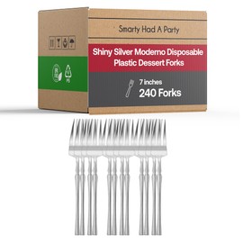 Smarty Had A Party 240 Shiny Silver Moderno Disposable Plastic Dessert Forks Heavy Duty Plastic Fork Disposable Silverware