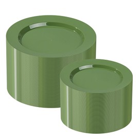 I00000 200 Pcs Green Plastic Plates, Green Disposable Plates Include 100 Dinner Plate 10’’ and 100 Dessert Plate 7’’ Perfect for Birthday, Party & Wedding