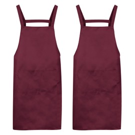 HARFINGTON 2pcs H Style Apron Kitchen Cooking Aprons Long Artist Painting Apron with 2 Pockets for Home Kitchen Restaurant Craft Garden Cooking, Wine Red