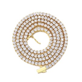 BREN Tennis Necklace - 3mm Iced Out Diamond Tennis Chain 5A Cubic Zirconia Necklace - 18K Gold Plated Flat Tennis Necklace for Women and Men Size 18"