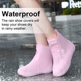 Dream Apparel Waterproof Rain Shoe Covers for Women Men, Non-Slip Reusable Foldable Boot Covers Rainproof Overshoes Over Shoes Galoshes (Pink, Size L)