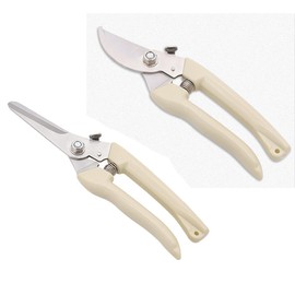 Garden Flower Shears Pruning Shears 6.9 inches Straight and Bypass Scissors Heavy Duty Plant Scissors for Cutting Flowers, Trimming Plants, Bonsai, Fruits Picking (White handle Straight and Bypass)