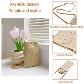 HRGTG Crossbody Phone Bags for Women Girls Small Crossbody Bag Straw Phone Bag Ultra Light Mini Phone Bag Coin Purse Purse Gifts, White