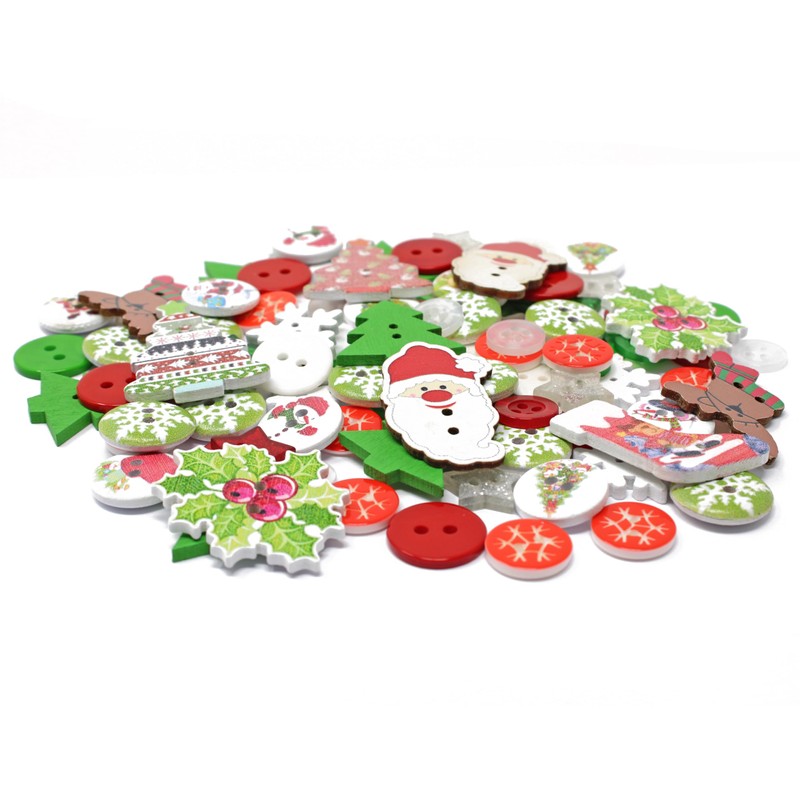 Wedding Touches 100 Mix Christmas Resin & Wood Xmas Buttons