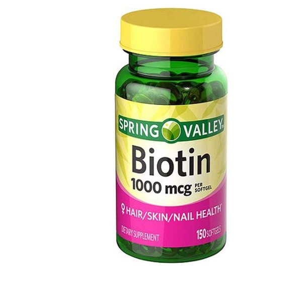 New Spring Valley Biotin 1000mcg 150 Softgels Skin Hair Nail Health Supplement