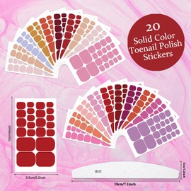 XEAOHESY 440 Pieces 20 Sheets Red Solid Color Toe Nail Polish Strips Toe Nail Wraps with Nail File Self-Adhesive Gel Nail Strips Toe Nail Stickers Full Nail Wraps for Women Toenail Art