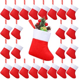 Croknit 24 Pieces Mini Christmas Stockings 4 Inch Xmas Felt Stocking Bulk Hanging Ornament Decoration Small Santa Stocking for Xmas Tree Goody Gift Party(Red)