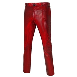 CARUHIF Men's 70s Disco Pants Metallic Sequin Straight Leg Trousers Party Dance Outfits(Z2981KRD,S)