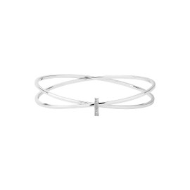 Karen Millen Oval Pavé Chain Bangle Bracelet for Women (Silver/Crystal)
