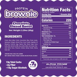12 Pack - Glazed Chocolate Donut Prime Bites Protein Brownies Snack - High Protein Dessert