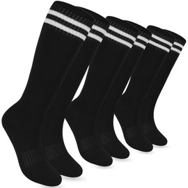 KEUKORZ 3 Pair Black Baseball Socks Men with White Stripes Knee-High Non-Slip Classical Stripes Softball Socks for Adult