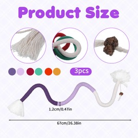 Hpmjz 3 Stück Interaktives Katzenstab Spielzeug, 3Pcs Buntes bissfestes Seil zum Necken der Katze Zauberstab für Kitten Training Cat Zauberstab Kitten Cat Exerciser für Zahnpflege und Stressabbau