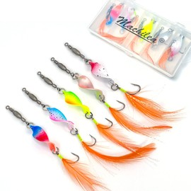 Machilea Twist Spoons Trout UV-Active 3 g | Twister Spinner Trout with Rolling Swivels | Trout Blinker Spoon 5 Pieces in Box | Trout Bait Set for Trout Fishing Trout Bait (Orange Feather)