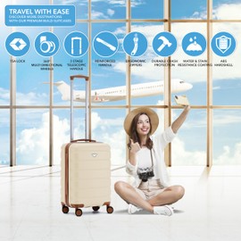 Flight Knight Carry On Suitcase 24x16x10 Hardside Built In TSA Lock & USB Port Lightweight Luggage Silent Double Spinner Wheels Maximum Overhead Carry-On Bag For Virgin & South West Approved Airlines