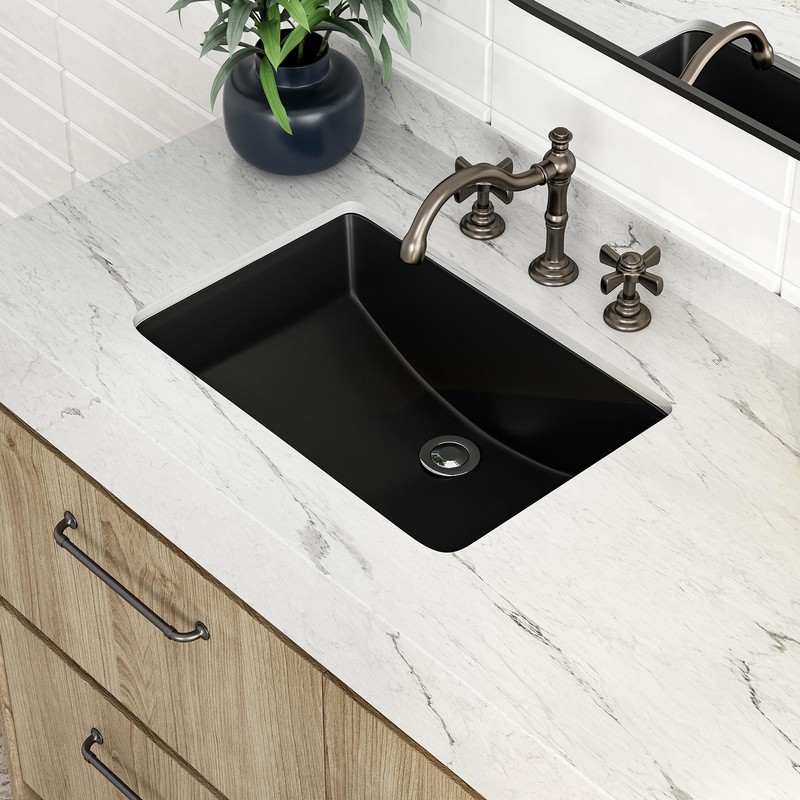 SmartSylva 21" Black Undermount Bathroom Sink, Rectangular Porcelain Ceramic Lavatory