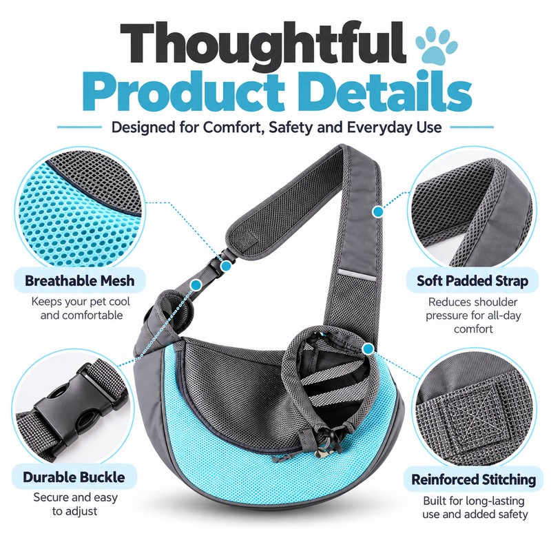 Breathable Dog Sling Carrier for Small Pets – Lightweight Mesh