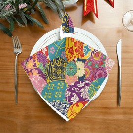 Nander Japanese Patterns Classical Flower Cloth Napkins Soft Comfortable Reusable Set of 6 Napkins Perfect for Family Dinners,Weddings,Cocktail,Kitchen(20 by 20 Inch)