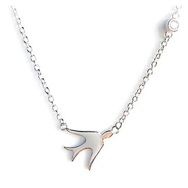 Iszie 925 Sterling Silver Peace Dove Birds Pendant with Side Cubic Zirconia Girls Women's Necklace