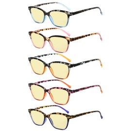Eyekepper 5 Pack Blue Lens Glasses Women Screen Light Filter Blocking UV Rays Readers for Reading Computer Yellow Tinted +1.50