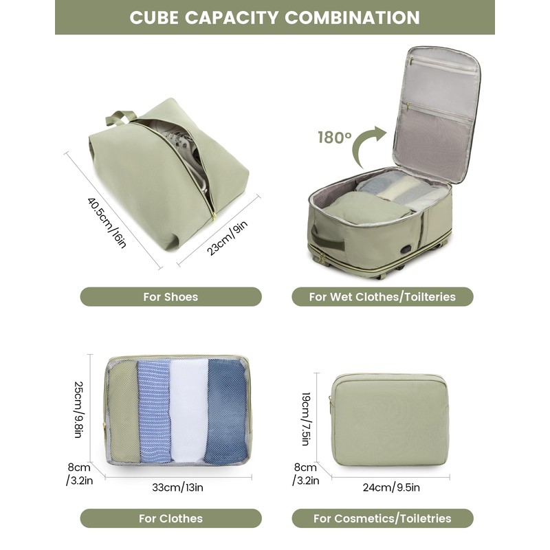 LOVEVOOK Women's Hand Luggage Backpack Large 40L, Light Green Beige