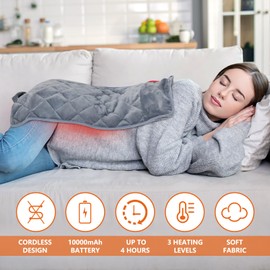 Vofuoti Weighted Heating Pad with Battery, 3 Heat Settings, Electric Portable Cordless Heating Pad for Back, Neck & Shoulder, Abdomen, Large Heated Pad for Women Men, 12" x 24", 2 lbs