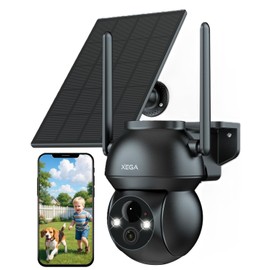 Xega Solar Surveillance Camera Outdoor Wireless 2K Super HD PTZ CCTV Camera WiFi Surveillance Camera Home Security Colour Night Vision PIR Person Detection Two-Way Audio