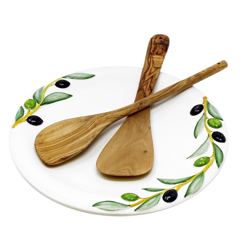 Lashuma Handmade Italian Ceramic Round Dinner Plate Large Olive Design
