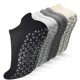 4 Pair Pilates Socks Yoga Socks with Upgarde Grips for Women,Non-Slip Grip Socks for Ballet,Hospital Anti Skid Socks for Women and Men by H HOME-MART Multicolor-A