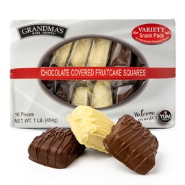 Beatrice Bakery Co Grandma's Original Individually Wrapped Fruitcake Slices, Real Fruit and Nuts Freshly Made, Brandy, Bourbon and Rum Fruitcake, Est. 1917 (Chocolate Covered Fruitcake Squares Variety Pack)