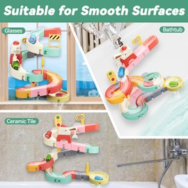 Aprilwolf Car Slide Bath Toys for Kids Ages 4-8, Wall Track Building Set 3+ Year Old, Fun DIY Kit Bathtub Time Birthday Gift for Toddler Boys & Girls (37 PCS)