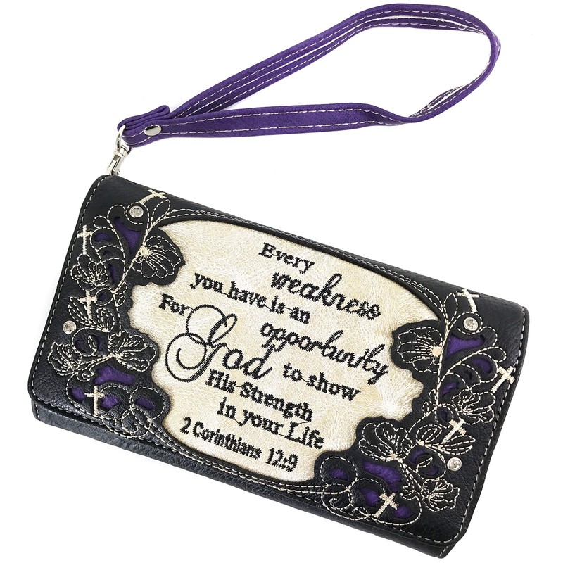 Zelris Bible Verse Corinthians 12:9 God Women Crossbody Trifold Wallet