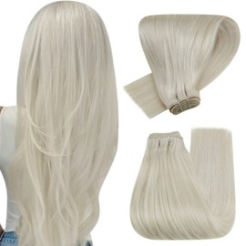 Hetto Blonde Weft Real Hair Extensions, Remy Weft Extensions, Real Hair Remy Extensions, Weft Hair Extensions, Platinum Blonde #60, 70 g, 30 cm