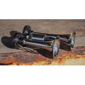 Hornblasters Spocker 12/24 Volt Air Horn Only - 2 Compact Trumpets - Stunning Chrome Finish