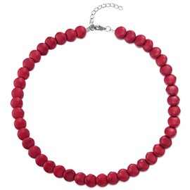 Bold Red Beaded Necklace, Large Round Bead Gem Stone Choker Collar Statement Necklace, Party Event(CA)