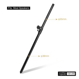 Sound Town 2-Pack Adjustable Height Subwoofer/Speaker Poles (35"-54") with M20 Threaded, 132 LB Load Capacity, Black (STSDA-M54B)