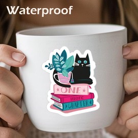 Holographic Cat Bookish Stickers | 55 Pcs Book Cats Decals for Kindle,Laptop Waterbottle | Reading Bookish Gifts for Cat,Coffee,Book Lovers