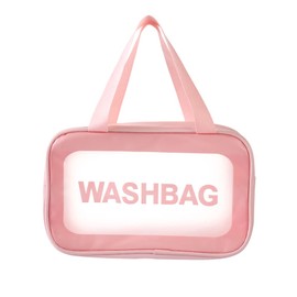 Clear PVC Toiletry Bag Wet/Dry Compartment Cosmetic Organizer with Reinforced Handles, Large-Capacity Travel Wash Pouch