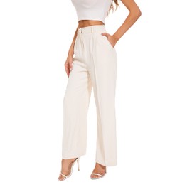FUNYYZO Women's Wide Leg Pants High Elastic Waisted in The Back Business Work Trousers Long Straight Suit Pants Beige
