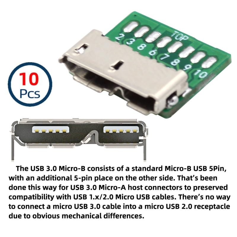 Conector CY 10 piezas Micro USB 3.0 de 10 pines