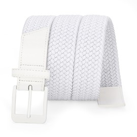 SANSTHS Elastic Braided Golf Belt for Men Women, Stretch Webbing Belt with Metal Buckle for Golf Travel Casual Wear, White M