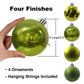 4Pcs Christmas Balls Ornaments for Xmas Tree - Shatterproof Christmas Tree Decorations Large Hanging Ball Lemon Green 4.0" x 4 Pack