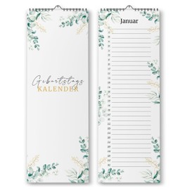 Birthday Calendar Year-Independent - Perpetual Calendar Undated for Entering Birthdays (Eucalyptus, 10.5 x 29.7 cm)