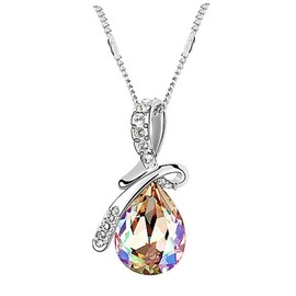 Acefeel Gold Crystal Eternal Love Teardrop Pendant Necklace Fashion Jewelry N087
