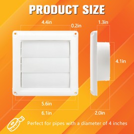 Funmit Funmit 4" Dryer Vent Cover for Exterior Wall Vent Hood Outlet Airflow Vent Dryer Air Vent with Screen Includes 4 Screw for Easy Installation (White)