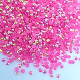 MajorCrafts 2000pcs 5mm ss20 Jelly AB Flat Back Round 14 Facets Resin Rhinestones Arts and Crafts Embellishment Gems (Hot Pink AB C73)