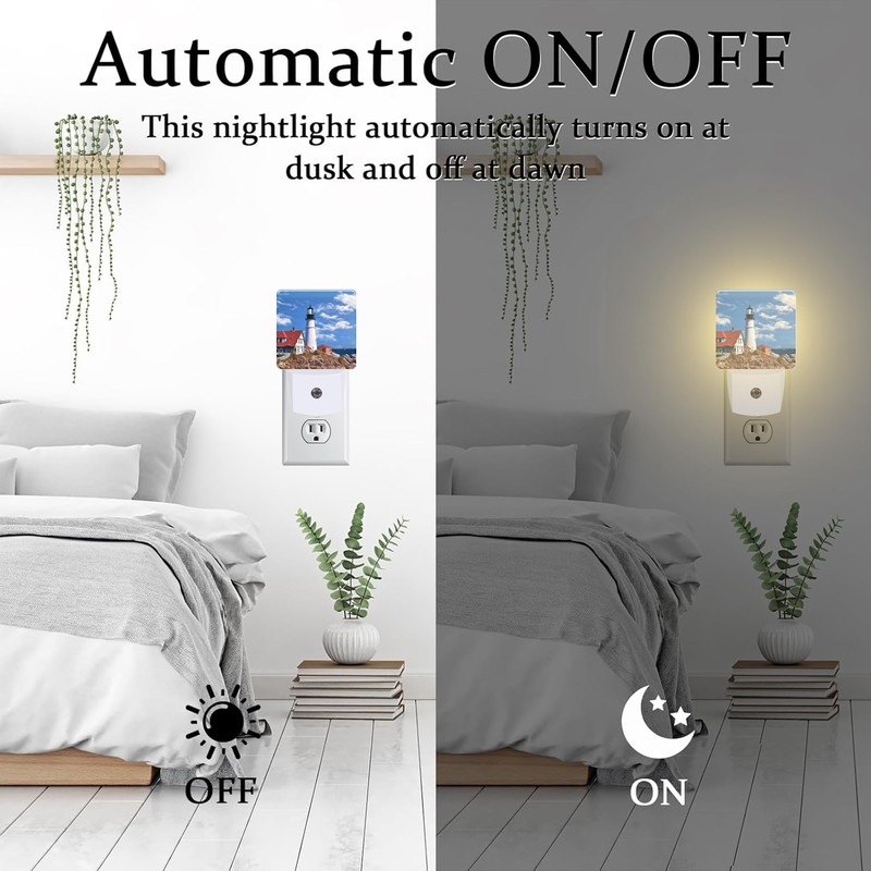sndheke Beautiful White Lighthouse Night Light Plug into Wall, Ocean