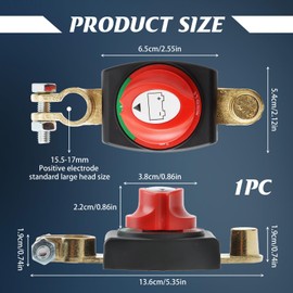 Top Post Battery Disconnect Switch, 275A 12-48 V Battery Cut Off Switch Easy Installation Battery Kill Switch for Car Vehicle Boat and RV, Negative On/Off