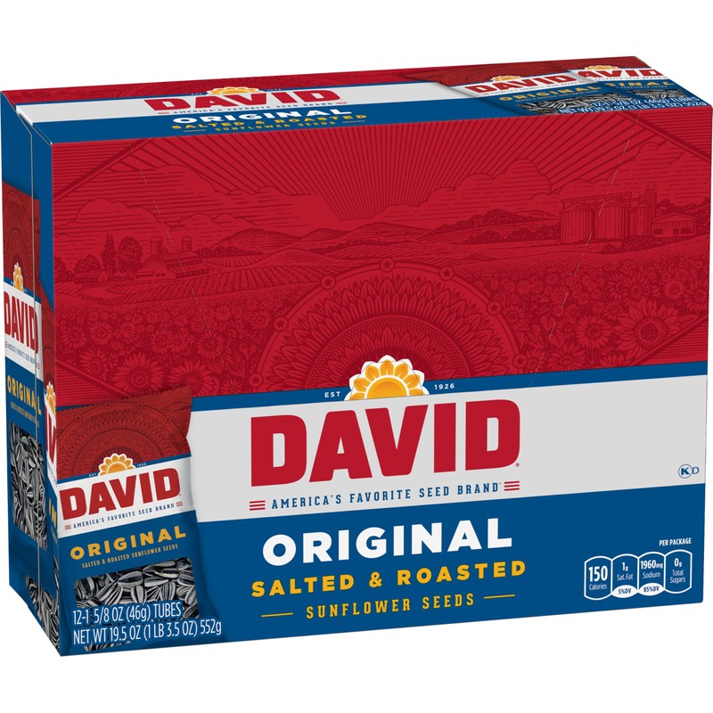 DAVID Roasted and Salted Sunflower Seeds, Original Flavor, 1.625oz. (Pack