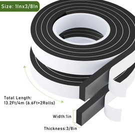 Weather Stripping Door Seal Black,1Inch Wide X 3/8Inch Thick,Air Conditioner Window Seal,Self Adhesive Foam Tape High Density Foam Sealing Strip,Soundproof Foam Tape Roll,2 Rolls Total 13.2Ft